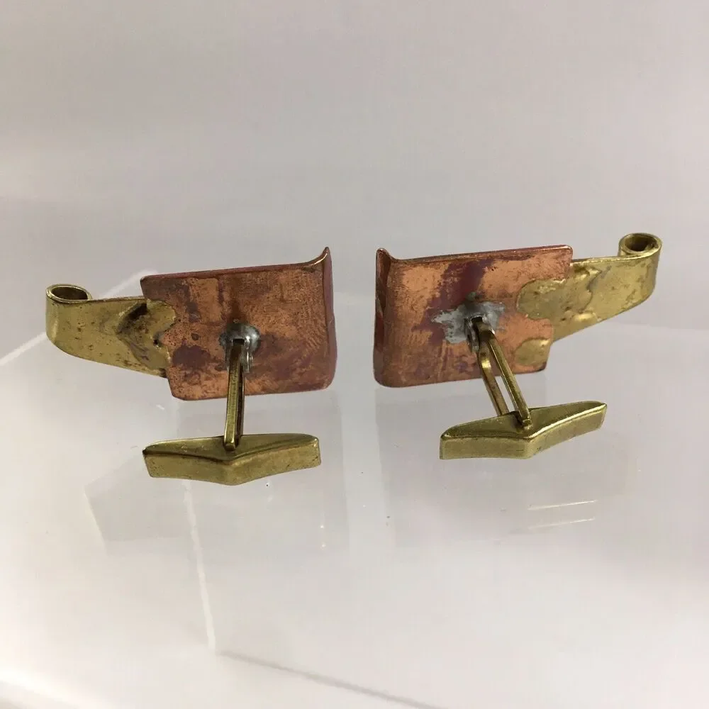 Copper Gold Modernist Abstract Cufflinks Square Sculpture Brutalist Large VTG H1